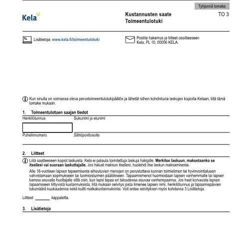 Document preview: Ymmärrä Kela TO 3 -lomakkeen merkitys toimeentulotuessa — Tuet & sosiaalietuudet (CERFA n°Kela TO 3)