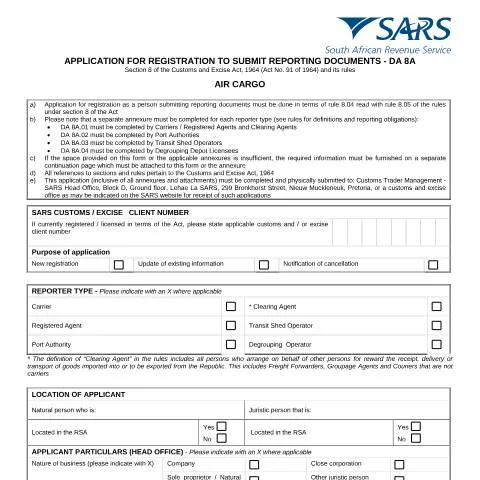 Document preview: Understanding the DA 8A Form for Air Cargo Reporting — Government & admin (CERFA n°DA 8A)