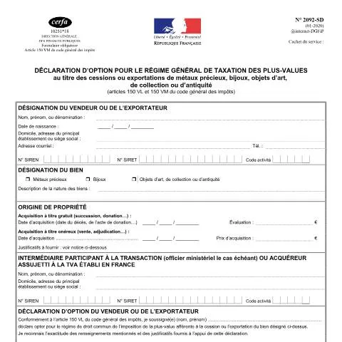 Aperçu du document Déclaration d'option contre le régime forfaitaire (10251) — Impôts & fiscalité (CERFA n°10251)