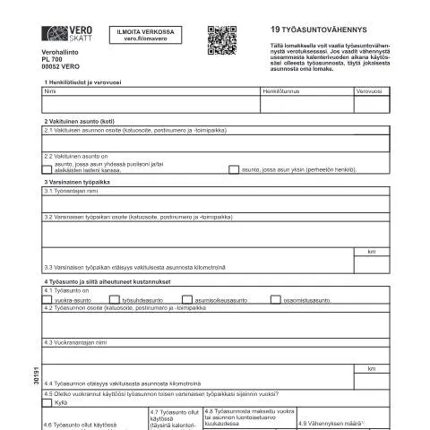 Document preview: Työasuntovähennys: Tuki asumiskustannuksiin — Verot & verotus (CERFA n°Vero 3019)
