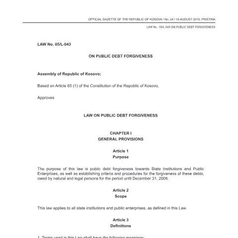 Document preview: Ligji për Faljen e Borxhit Publik në Kosovë — Juridik & drejtësi