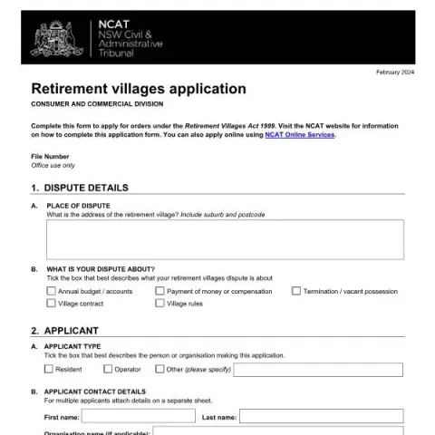 Document preview: Understanding the Retirement Villages Application Form in Australia — Legal & justice