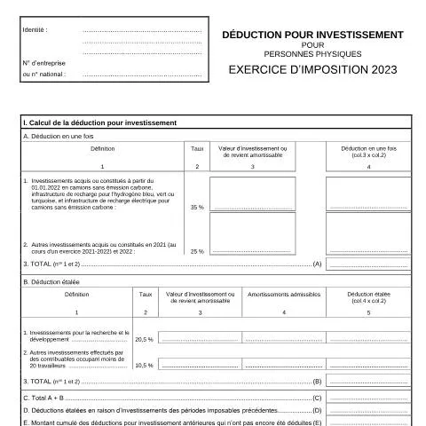 Aperçu du document Optimisez vos finances avec la déduction pour investissement — Impôts & fiscalité (CERFA n°155-276u)