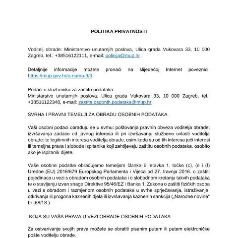 Document preview: Uloga politike privatnosti u radu MUP-a — Administrativni postupci (CERFA n°POLITIKA PRIVATNOSTI_final_10_23)