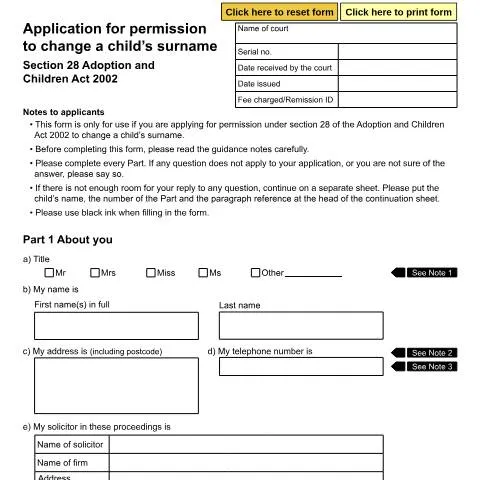 Document preview: Guide to Changing a Child's Surname under Section 28 — Legal & justice