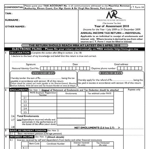 Document preview: Understanding the Individual Return 1A for Employees — Taxes (Return1AFINAL2010)