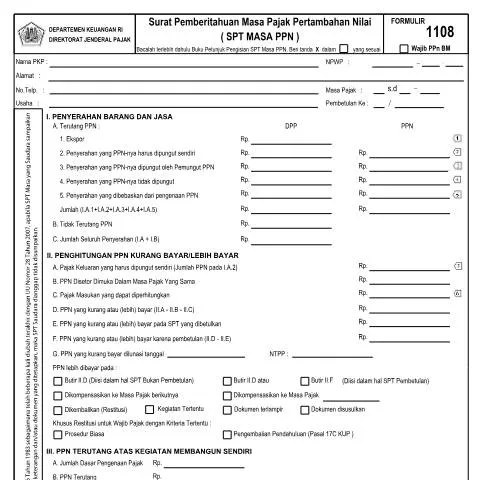 Document preview: Mengapa Penting Mengisi SPT Masa PPN 1108 dengan Benar? — Pajak & perpajakan (CERFA n°ID-DJP-1108-Form-1108)