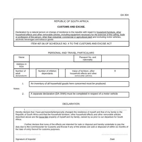 Document preview: Navigating the DA 304 Form for Your Move to South Africa — Housing (CERFA n°DA 304)