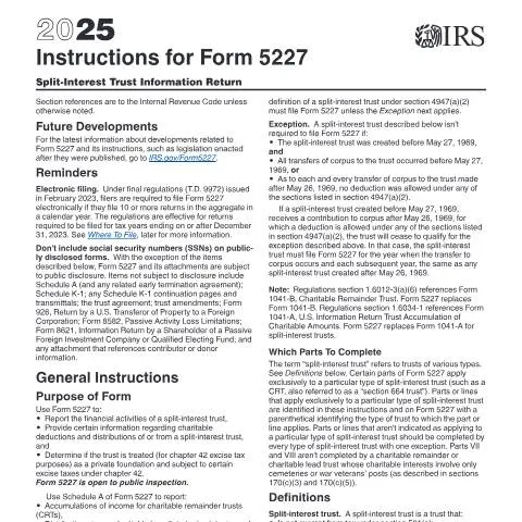 Document preview: Mastering IRS Instructions i5227 for Split-Interest Trusts — Taxes (CERFA n°INST-5227)