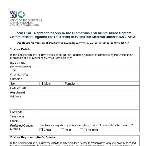 Document preview: Understanding the BC3 Representations Form for Biometric Rights — Government & admin