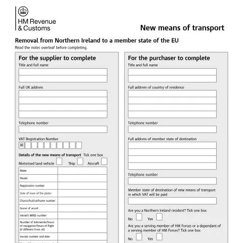 Document preview: Guide to HMRC Vehicle Export Form for EU Transfers — Vehicle & driving