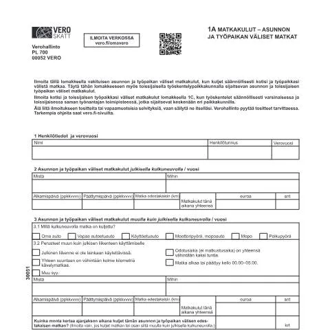 Document preview: Asunnon ja työpaikan väliset matkakulut: Lomake 1A — Verot & verotus (CERFA n°Vero 3005)