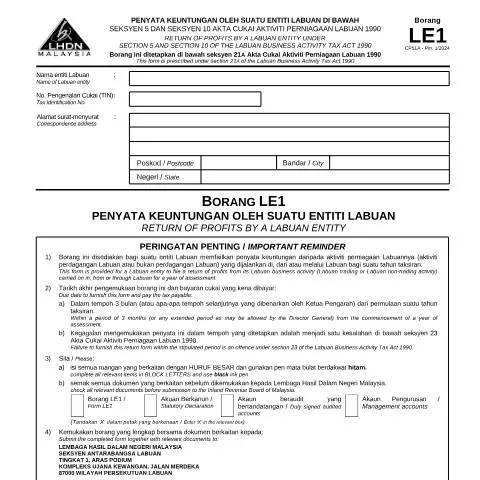 Document preview: Peranan Borang LE1 Dalam Perniagaan Labuan — Perniagaan & profesional