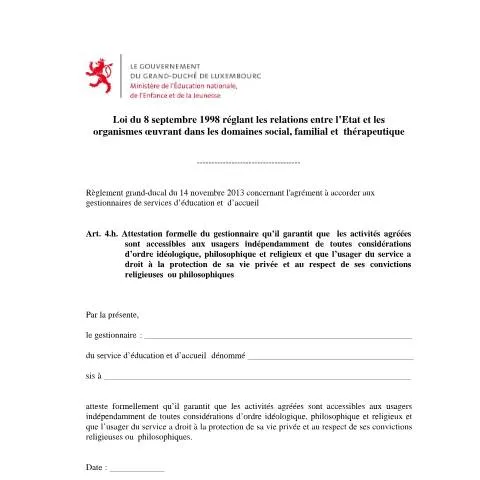 Aperçu du document Comprendre l'agrément des crèches et foyers au Luxembourg — Famille (CERFA n°annexe-agrement-creche-foyer)