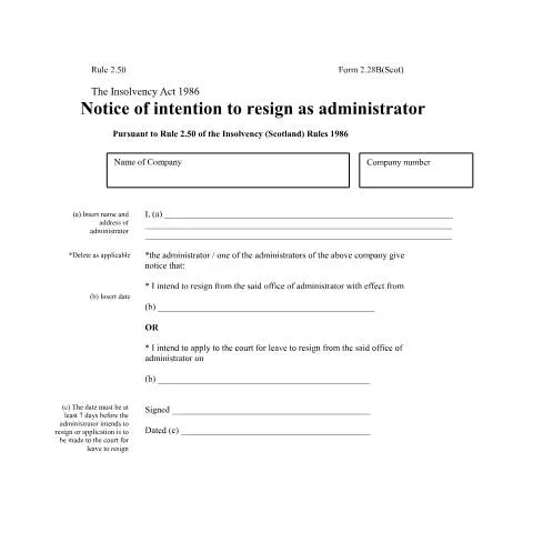 Document preview: Understanding the Administrator's Resignation Notice in Scotland — Government & admin