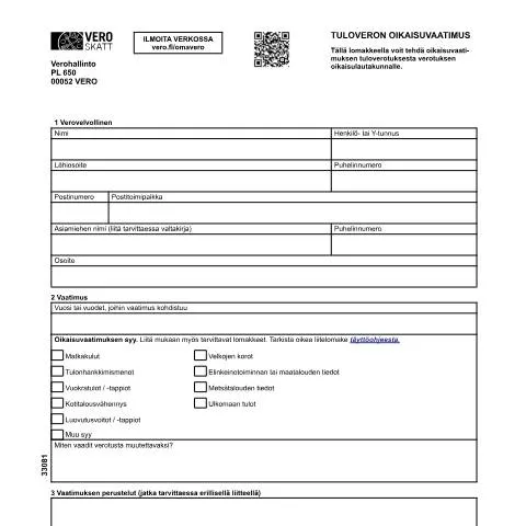 Document preview: Oikaisuvaatimuksen tekeminen tuloverotuksessa — Verot & verotus (CERFA n°Vero 3308)