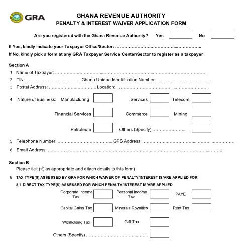 Document preview: Understanding the Penalty Interest Application Form in Ghana — Taxes