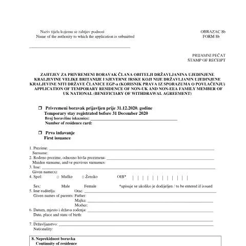 Document preview: Obrazac 8b za članove obitelji izvan EGP-a — Imigracija i vize (CERFA n°Form8b)