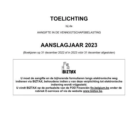Aperçu du document Comprendre la déclaration d'impôt sur les sociétés pour 2023 — Impôts & fiscalité (CERFA n°121-aangifte-venb-toelichting-2023)