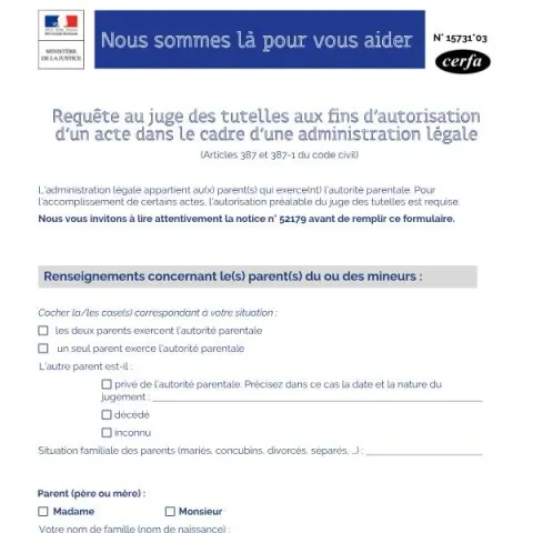 Aperçu du document Procédure pour requête au juge des tutelles dans l'administration — Juridique & justice (Cerfa 15731*03)
