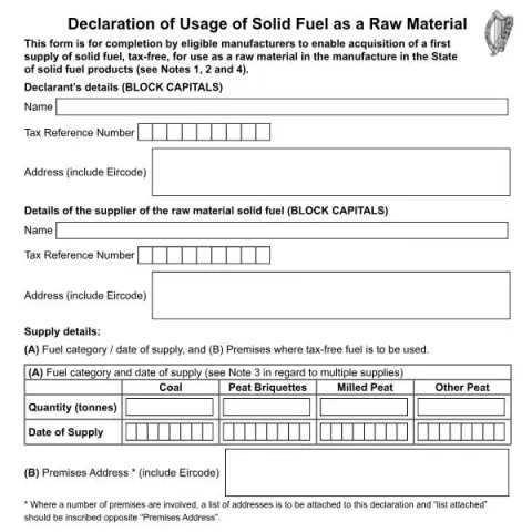 Document preview: Official Declaration for Using Solid Fuel as Raw Material — Taxes (SFCT-DecRM)