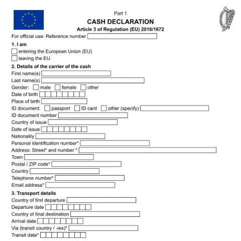 Document preview: Guide to Completing the Cash Declaration Form — Government & admin