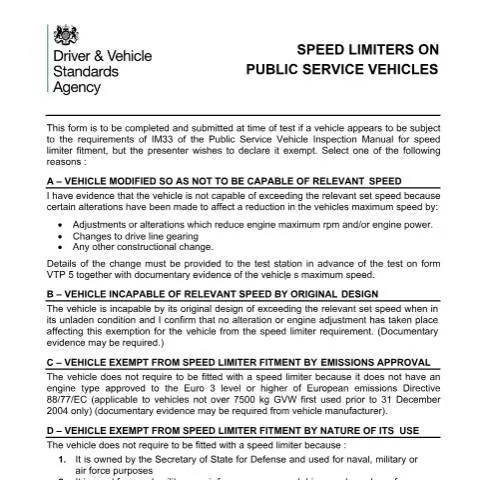 Document preview: Understanding PSV Speed Limiter Exemption Requirements — Vehicle & driving