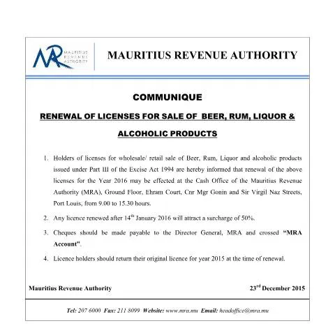 Document preview: Essential Guide to Renewing Your Liquor License in Mauritius — Government & admin (LiquorLicence231215)