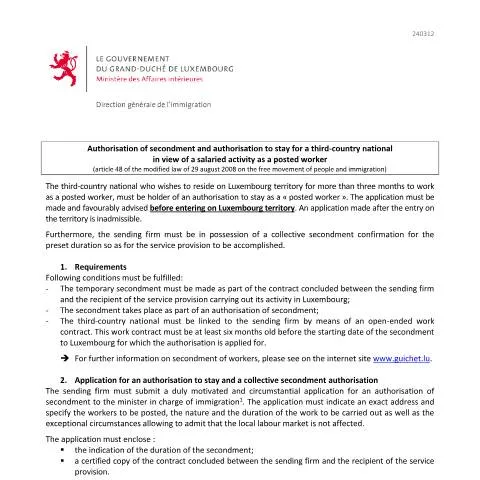Aperçu du document Comprendre l'autorisation de séjour détaché au Luxembourg — Immigration & visas (CERFA n°autorisation-sejour-detache)