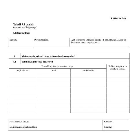 Document preview: Miks on Tabeli lisa 9.4 lisaleht maksudeklaratsioonis oluline? — Maksud ja maksustamine (CERFA n°VORM A TABEL 9.4 LISALEHT)