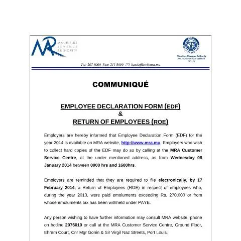 Document preview: Understanding the Employee Declaration Form for Payroll — Work & employment (CERFA n°EDF_070114)