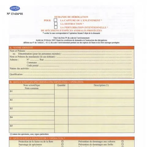 Aperçu du document Comment obtenir une autorisation d'intervention sur la faune protégée — Environnement & énergie (CERFA n°13616*01)