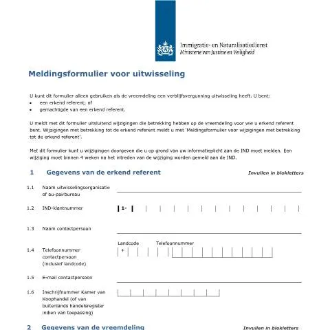 Documentvoorvertoning: Essentiële informatie over het Meldingsformulier voor uitwisseling — Immigratie & visa (CERFA n°7091)