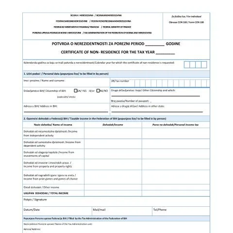 Document preview: Važnost POTVRDE O NEREZIDENTNOSTI FIZIČKIH LICA — Porezi i fiskalnost (CERFA n°Obrazac CON 108)