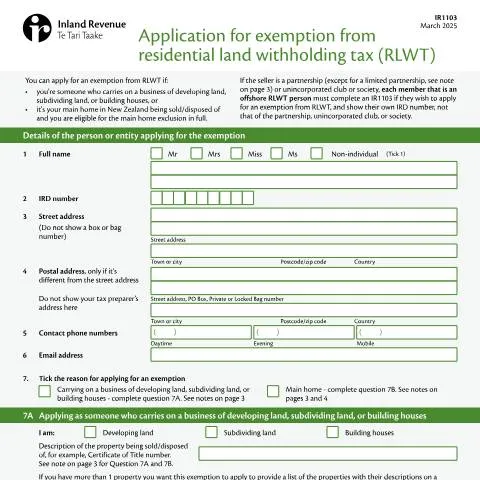 Document preview: Understanding the IR1103 for RLWT Exemption — Property & real estate (CERFA n°IR1103)