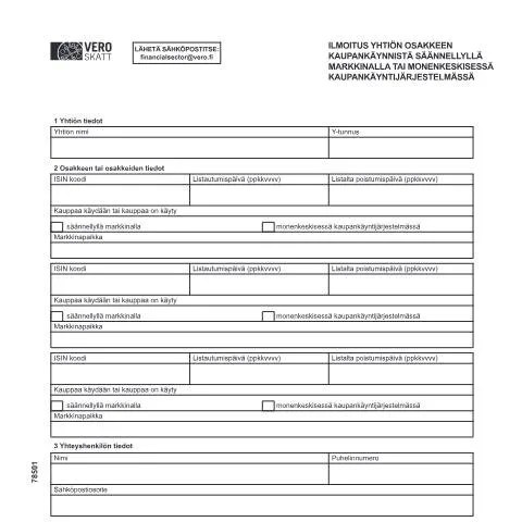 Document preview: Ilmoitus osakkeen kaupankäynnistä säännellyllä markkinalla — Verot & verotus (CERFA n°Vero 7850)