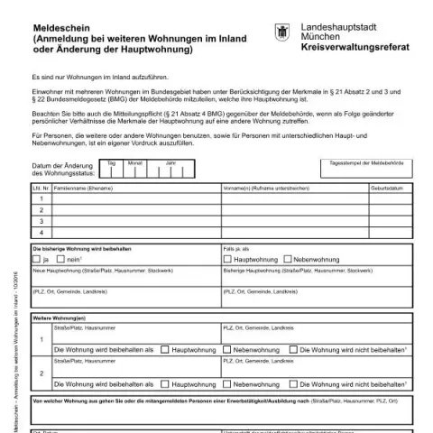 Dokumentvorschau: Meldeschein für weitere Wohnungen in München — Personenstand & Ausweis (beiblatt_weitere_wohnungen)