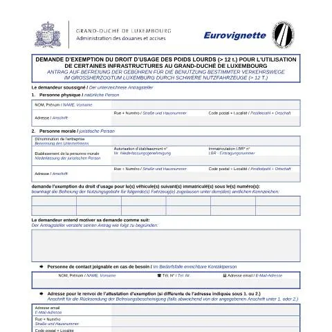 Aperçu du document Procédure d'exemption e-vignette pour poids lourds — Démarches administratives (CERFA n°exemption-evignette)
