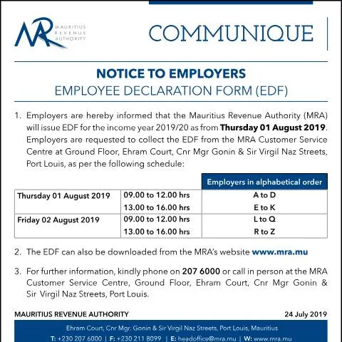 Document preview: Navigating the Employee Declaration Form for 2019/20 — Government & admin (CommuniqueEDF1920)
