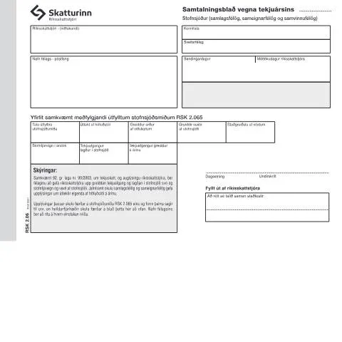 Document preview: Samtalningsblað, stofnsjóður RSK 2.06 - Hvað þarftu að vita? — Stjórnsýsla (CERFA n°RSK 2.06)