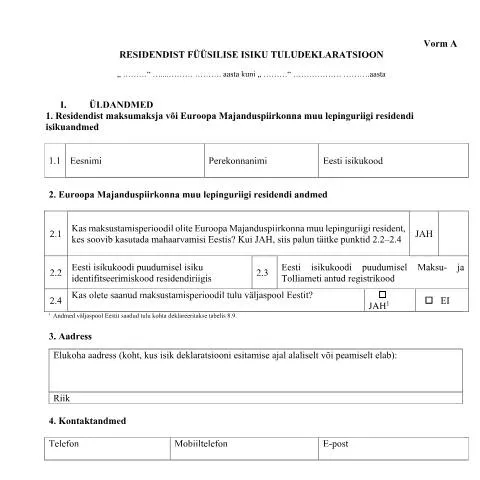 Document preview: Miks on Vorm A oluline tulu deklareerimisel? — Maksud ja maksustamine (CERFA n°VORM A)