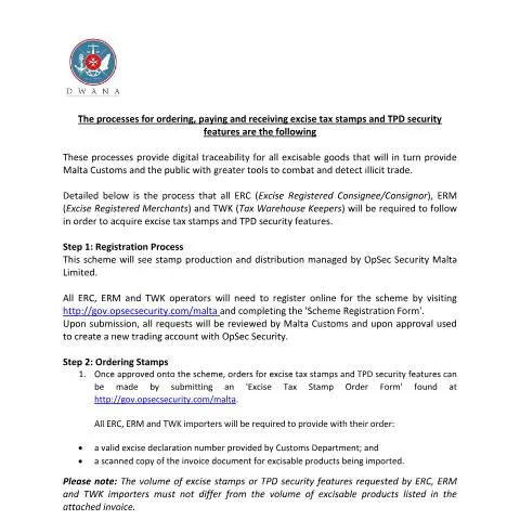 Document preview: Guide to Ordering Excise Tax Stamps and TBP Features — Customs & trade (CERFA n°process-to-order-pay-and-receive-excise-tax-stamps-and-tbp-s)