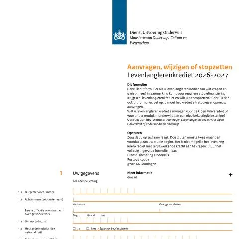 Documentvoorvertoning: Levenlanglerenkrediet 2026-2027: Aanvragen en Wijzigen — Onderwijs & opleiding