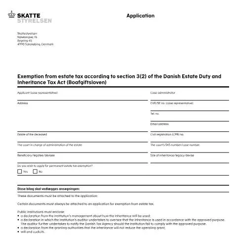 Document preview: Fritagelse for boafgift efter § 3, stk. 2 i den danske boafgiftslov — Skatter & skat (CERFA n°03.070)