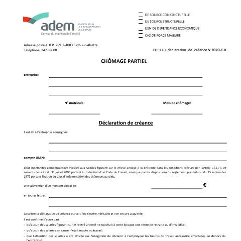 Aperçu du document Comprendre le chômage partiel et la déclaration de créance — Emploi & travail (CERFA n°CHP111-declaration-de-creance)