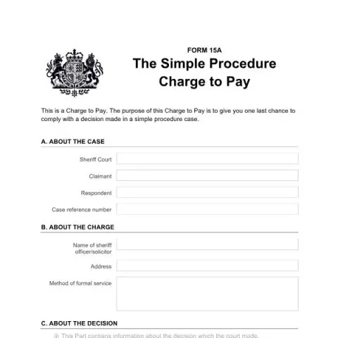 Document preview: Understanding the Charge to Pay (Form 15A) in Scottish Courts — Legal & justice (Form 15A)