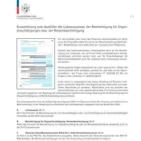 Dokumentvorschau: Lohnausweis: Ihre Kurzanleitung zur Lohn Quellensteuer — Steuern (CERFA n°lohnausweis-kurzanleitung)