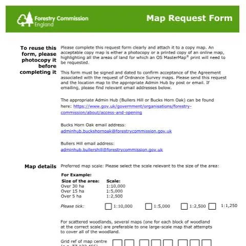 Document preview: How to Request Official Maps from the Forestry Commission — Government & admin