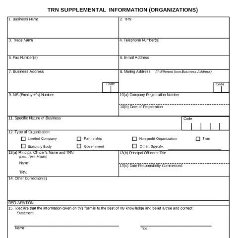 Document preview: Understanding the TRN Supplemental Information Form for Jamaican — Government & admin (CERFA n°supp_info_organ)