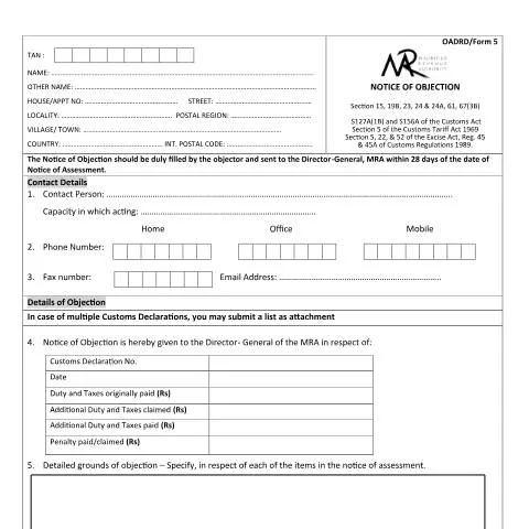 Document preview: Understanding OADRD Form 5 in Customs Procedures — Customs & trade (CERFA n°OADRDForm5)